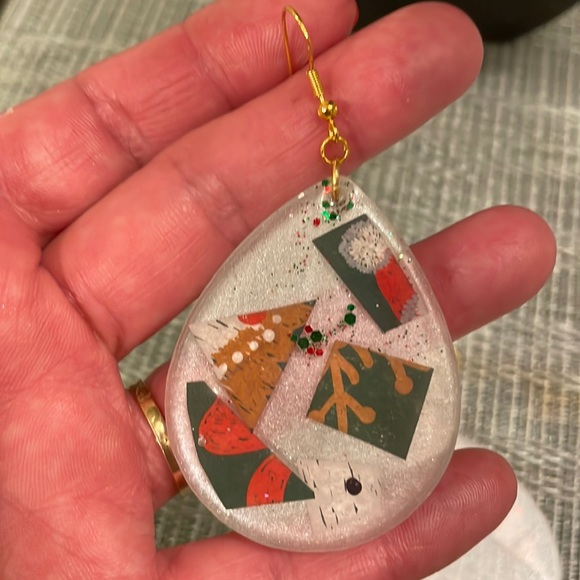 XMAS Handmade Festive Large Holiday Earrings White Teardrop - Picture 5 of 10